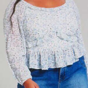 And Now This Trendy Plus Size Printed Ruffled Blouson-Sleeve Top